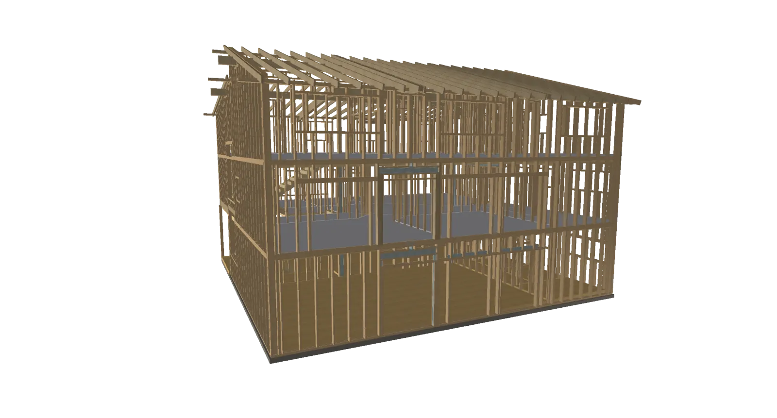 3D-Ansicht der Holzkonstruktion von der Straße